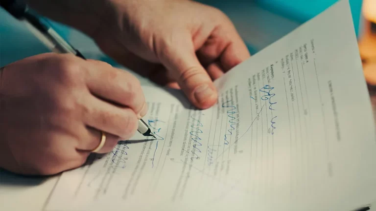 Mains signant l’avenant d’un contrat de prêt immobilier après un changement d’assurance emprunteur